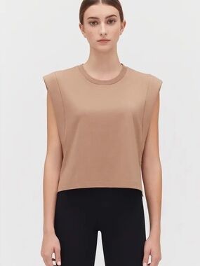 Cuyana Cropped Tank Top Cappuccino Pima Cotton Modal Muscle Tee S